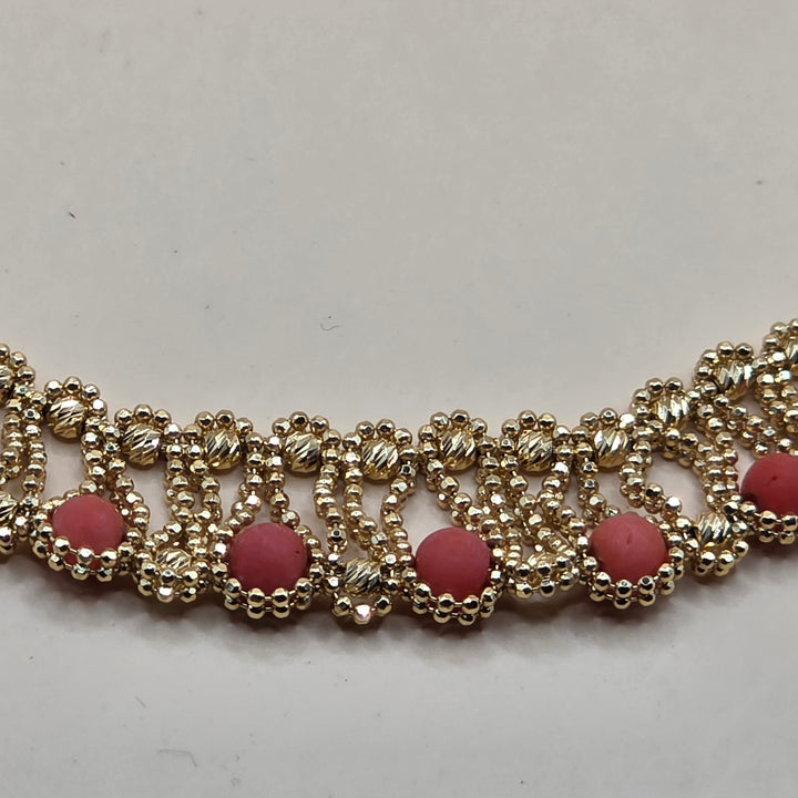18K Gold and Coral Bead Ethnic African Bib Necklace