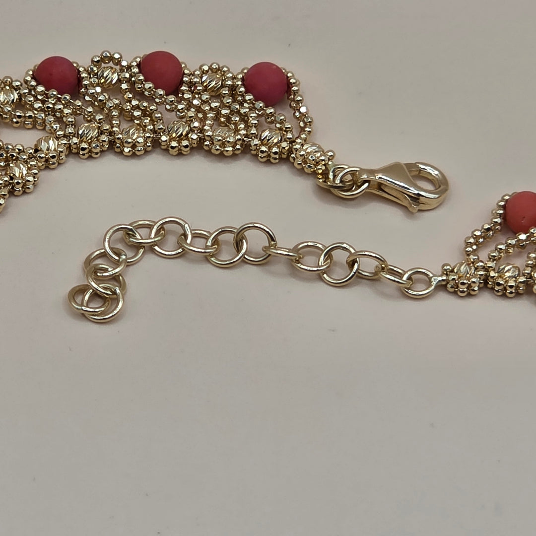 18K Gold and Coral Bead Ethnic African Bib Necklace