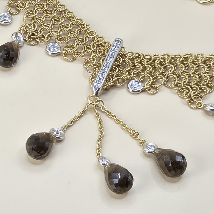 18K Gold, Smokey Topaz & Diamond Ethnic African Chandelier Necklace