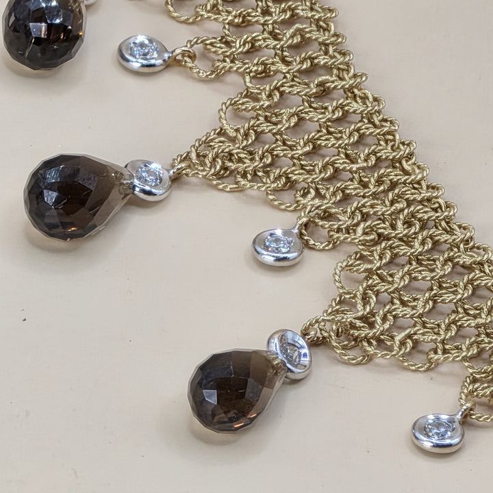 18K Gold, Smokey Topaz & Diamond Ethnic African Chandelier Necklace