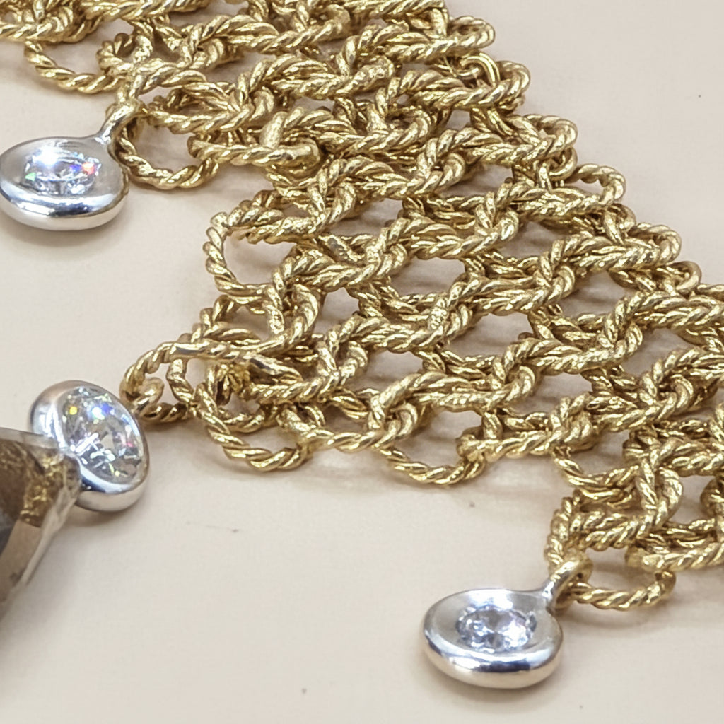 18K Gold, Smokey Topaz & Diamond Ethnic African Chandelier Necklace