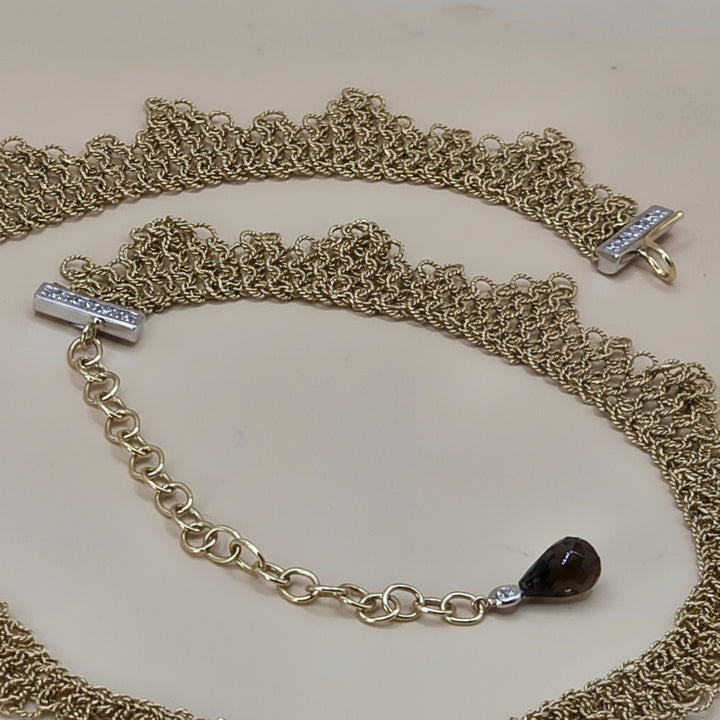 18K Gold, Smokey Topaz & Diamond Ethnic African Chandelier Necklace