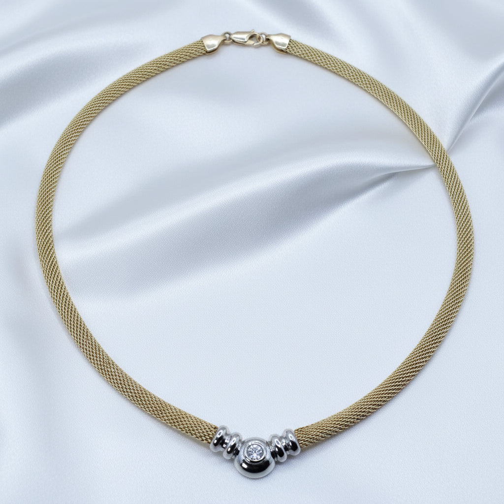 14K White & Yellow Gold and Diamond Mesh Collar Necklace