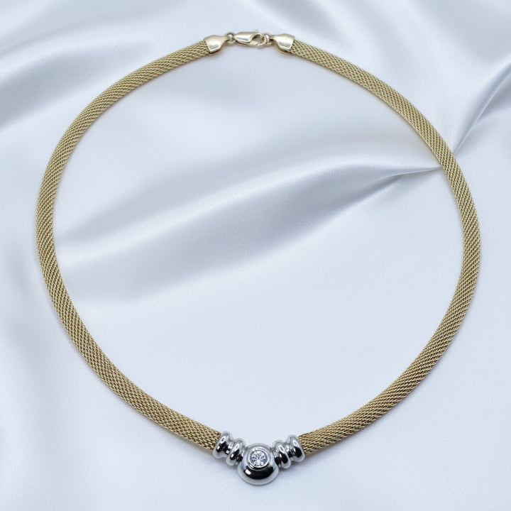 14K White & Yellow Gold and Diamond Mesh Collar Necklace