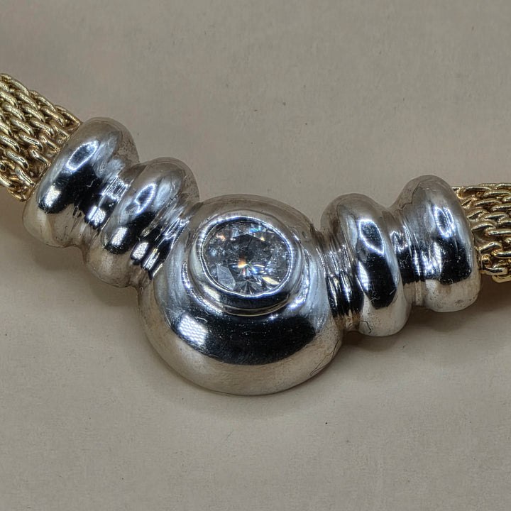 14K White & Yellow Gold and Diamond Mesh Collar Necklace
