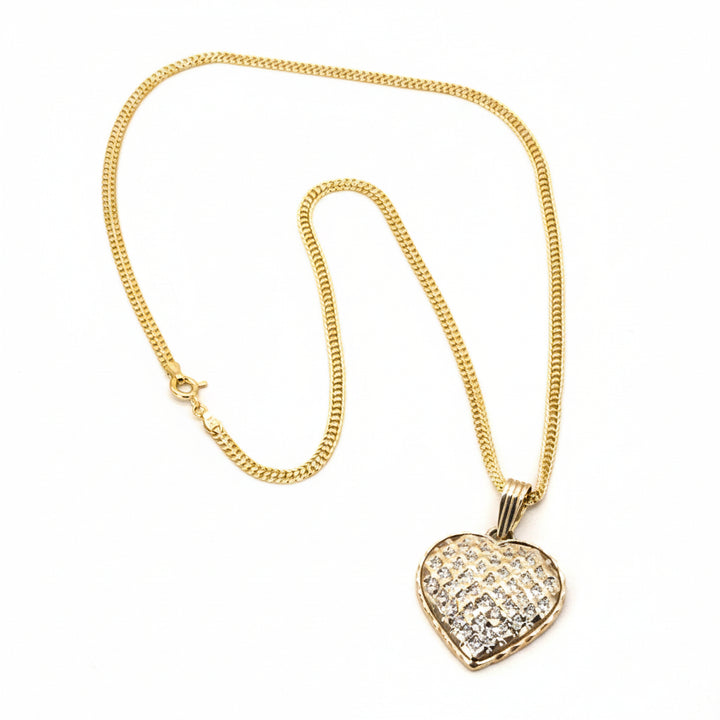 18K Yellow Gold, Diamond Encrusted Heart Necklace