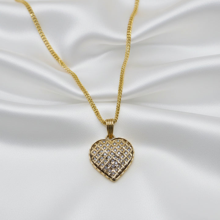 18K Yellow Gold, Diamond Encrusted Heart Necklace