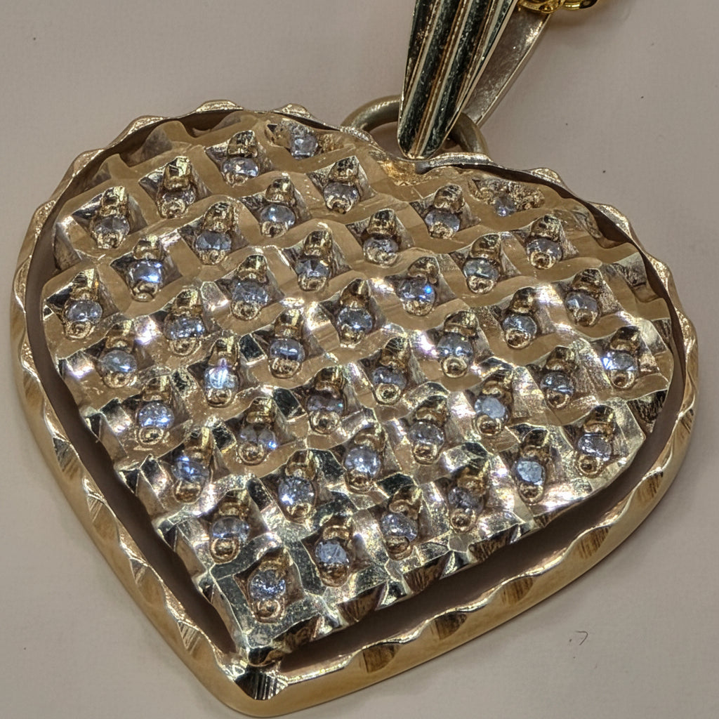 18K Yellow Gold, Diamond Encrusted Heart Necklace
