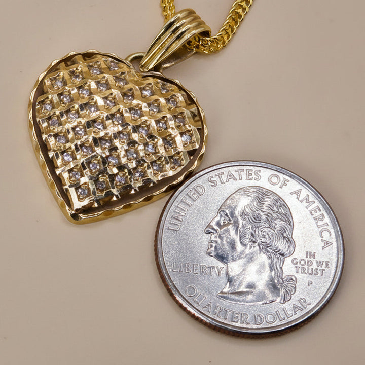 18K Yellow Gold, Diamond Encrusted Heart Necklace