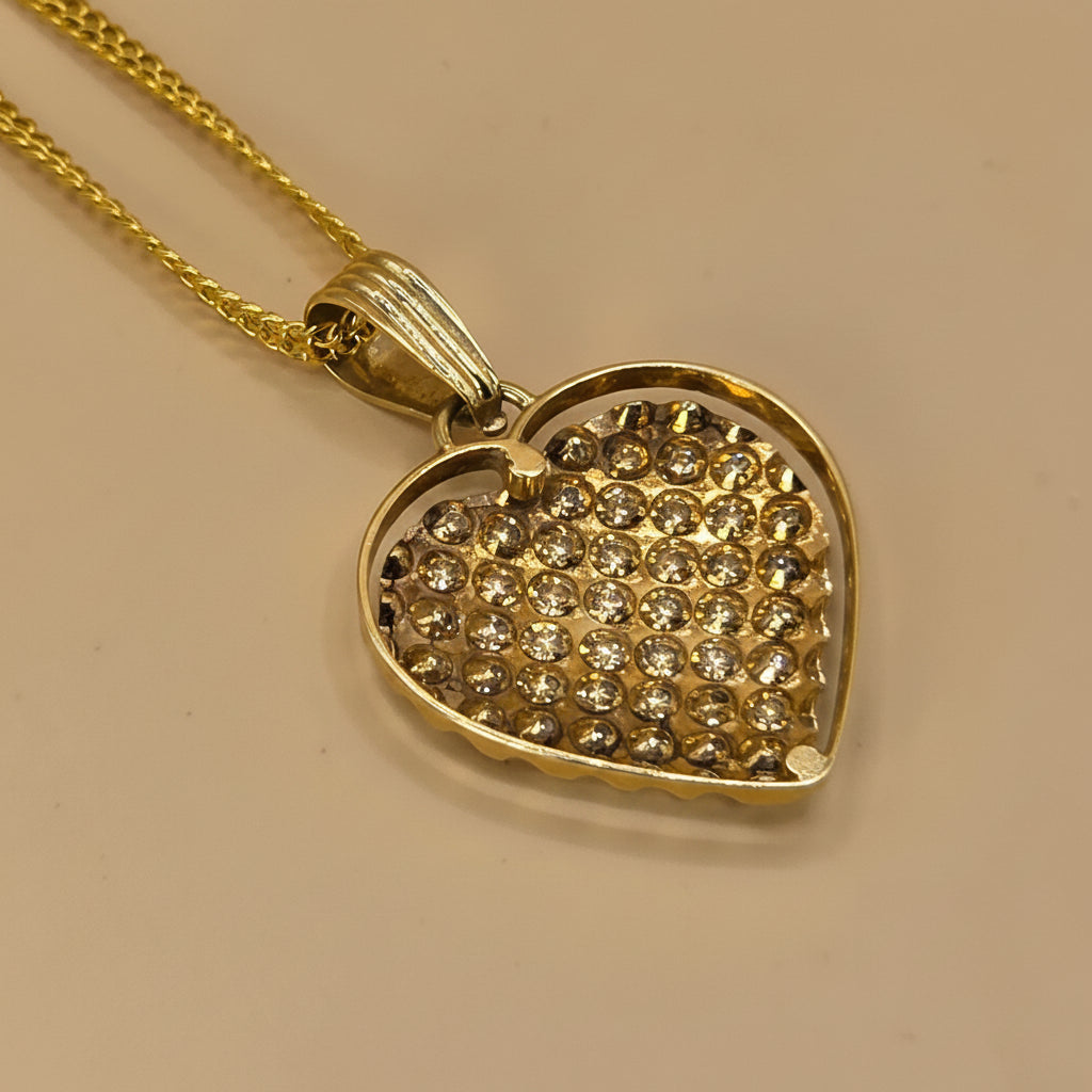 18K Yellow Gold, Diamond Encrusted Heart Necklace