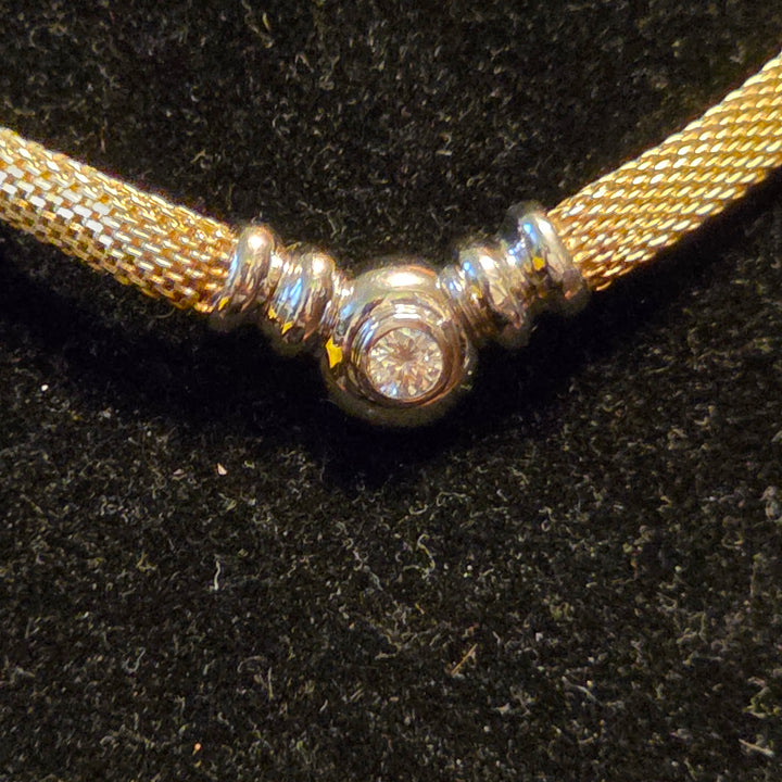 14K White & Yellow Gold and Diamond Mesh Collar Necklace