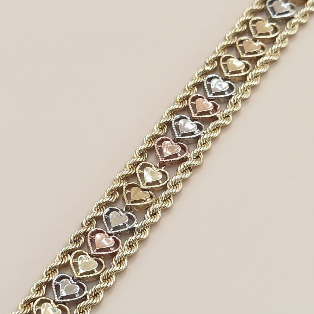 14K Tri-Color Gold Infinity Hearts Bracelet