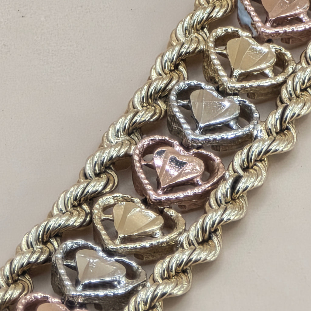 14K Tri-Color Gold Infinity Hearts Bracelet