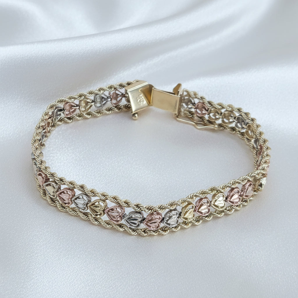 14K Tri-Color Gold Infinity Hearts Bracelet