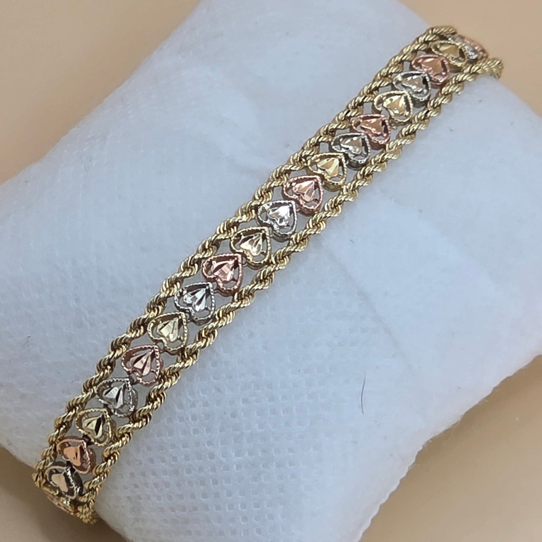 14K Tri-Color Gold Infinity Hearts Bracelet