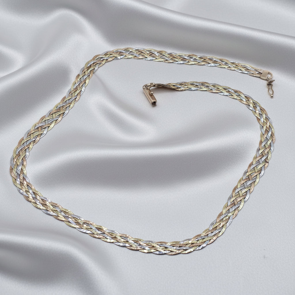 14K Tri-Color Gold Braided Strand Necklace