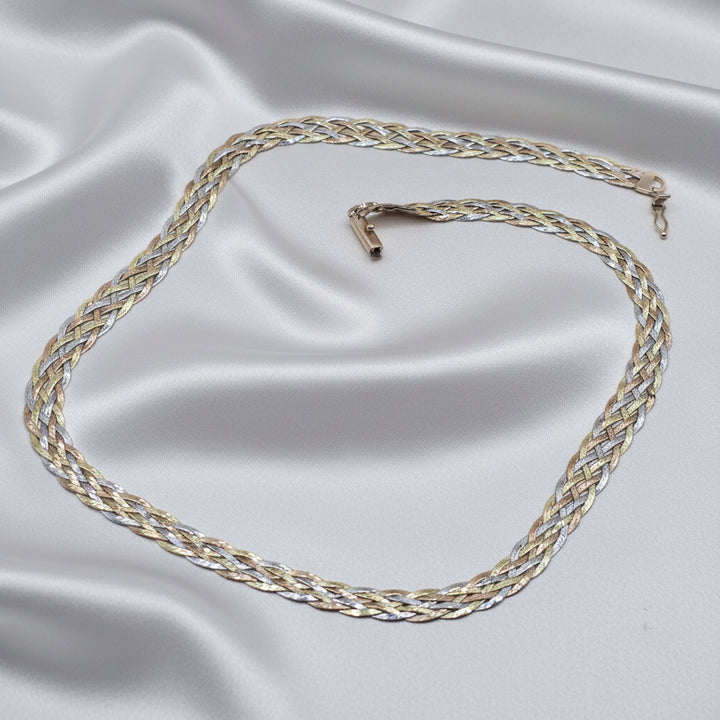 14K Tri-Color Gold Braided Strand Necklace