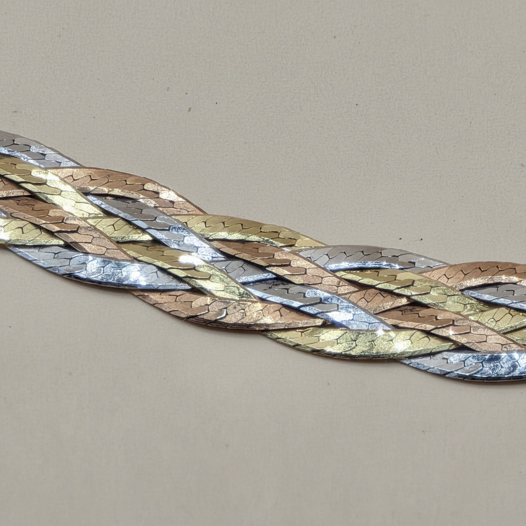 14K Tri-Color Gold Braided Strand Necklace
