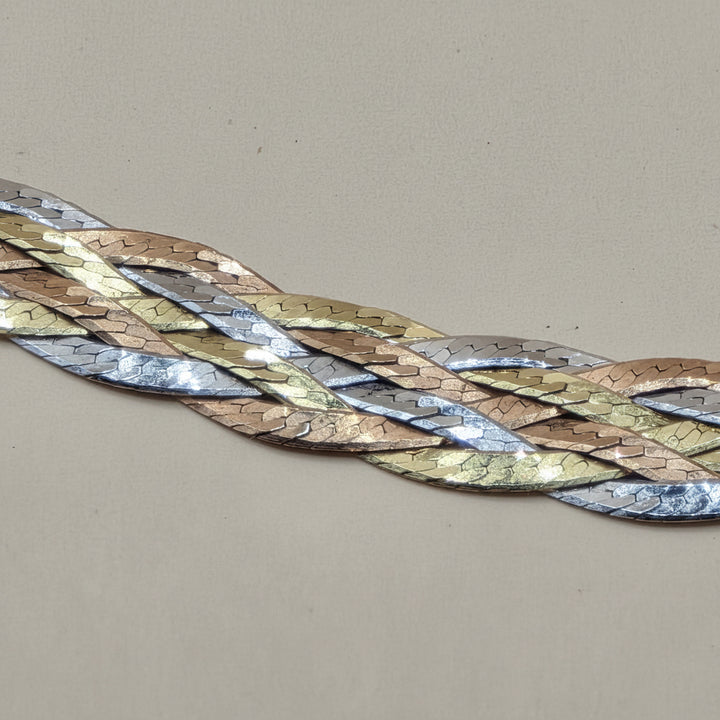14K Tri-Color Gold Braided Strand Necklace