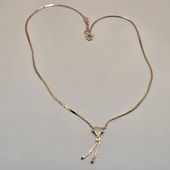 14K Gold Tassel Fixed Hibiscus Leaf Necklace