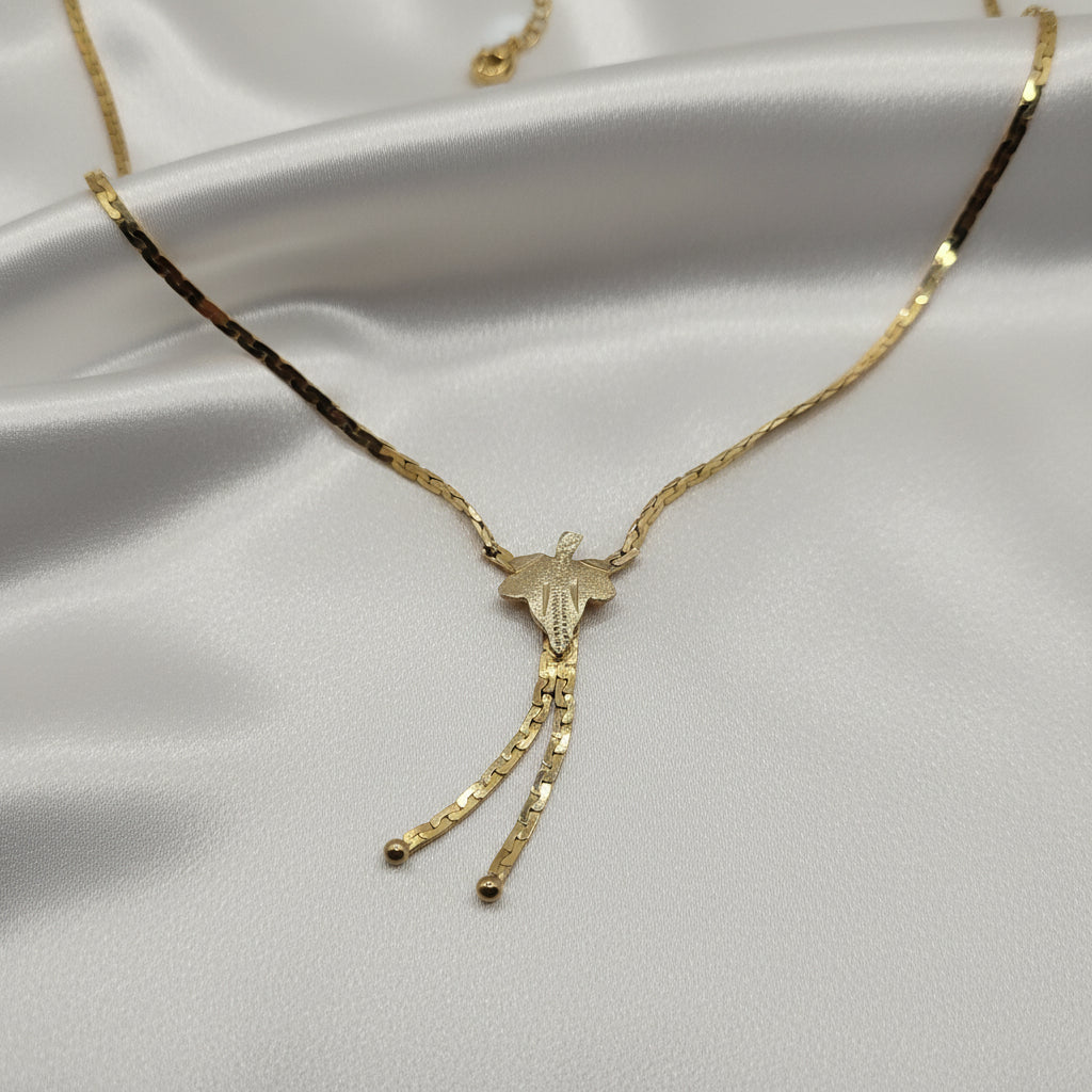 14K Gold Tassel Fixed Hibiscus Leaf Necklace