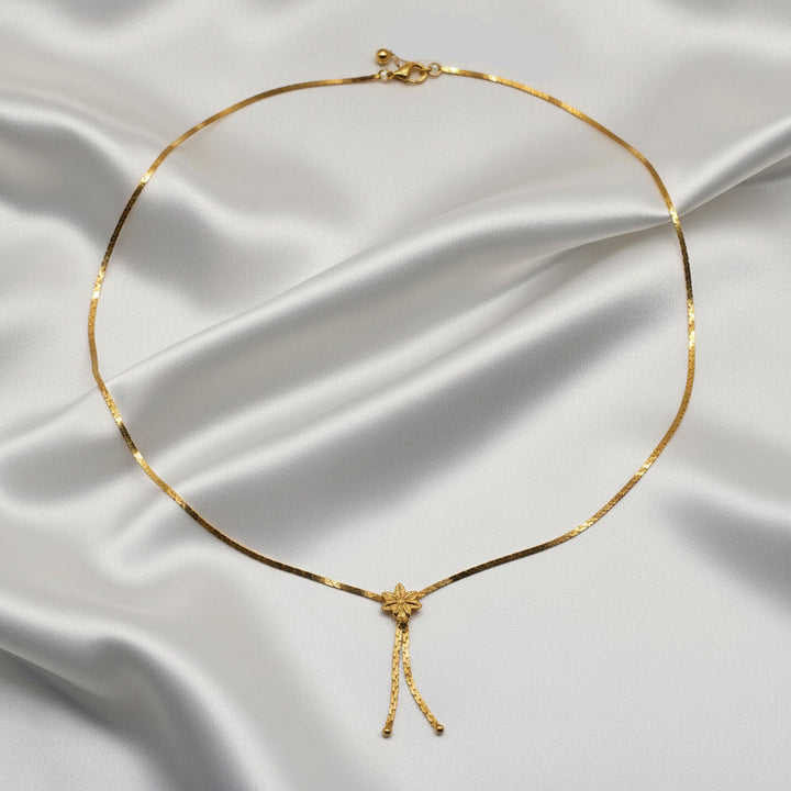 14K Gold Tassel Fixed Hibiscus Leaf Necklace