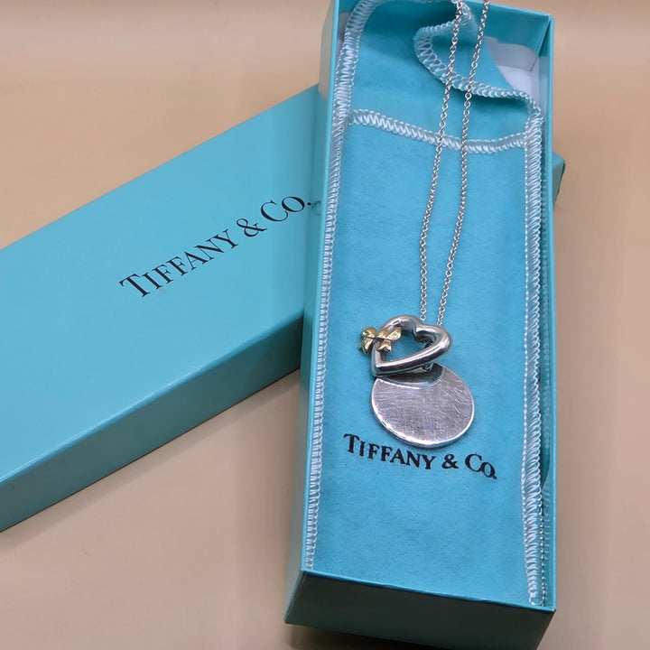 Tiffany & Co Heart & Round Tag Sterling Silver Necklace