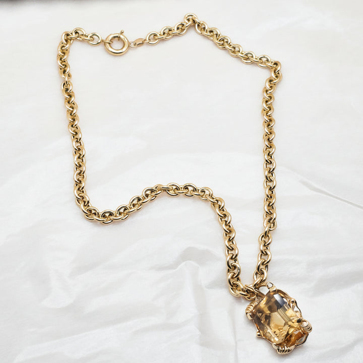 14 & 18K Gold and Reversible Citrine Pendant Necklace