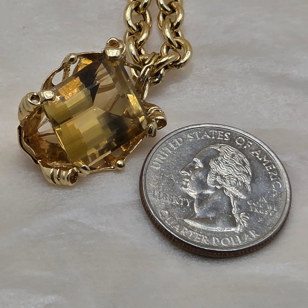 14 & 18K Gold and Reversible Citrine Pendant Necklace