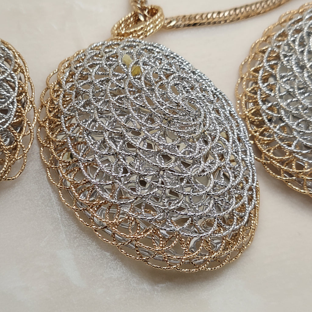 18K 2-Tone Gold African Ethnic Woven Filigree Earrings & Necklace Set