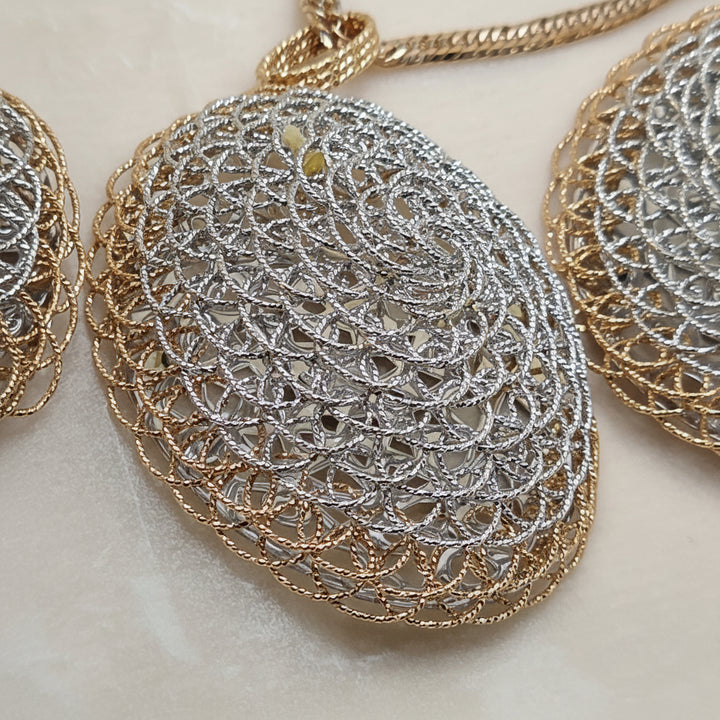 18K 2-Tone Gold African Ethnic Woven Filigree Earrings & Necklace Set