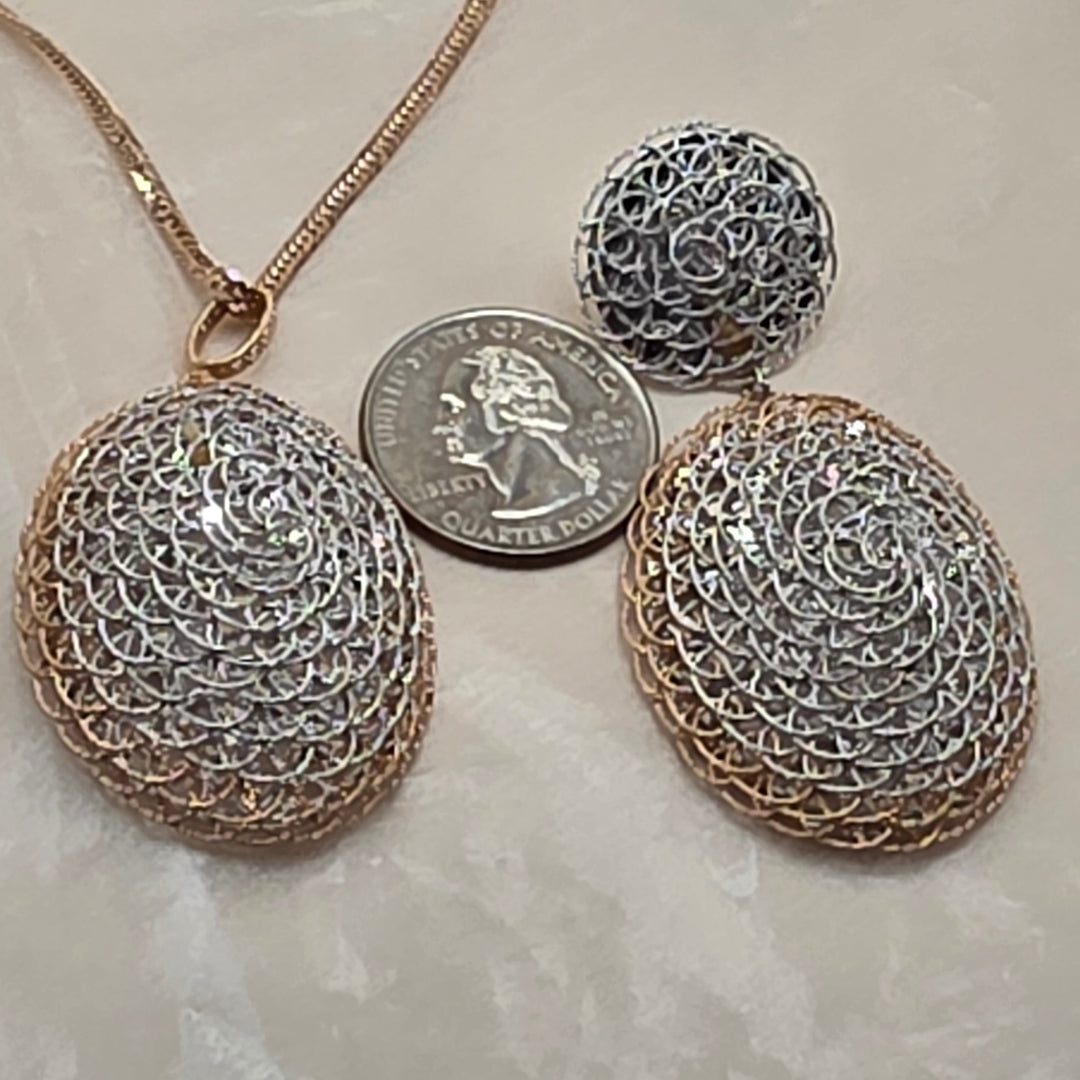 18K 2-Tone Gold African Ethnic Woven Filigree Earrings & Necklace Set