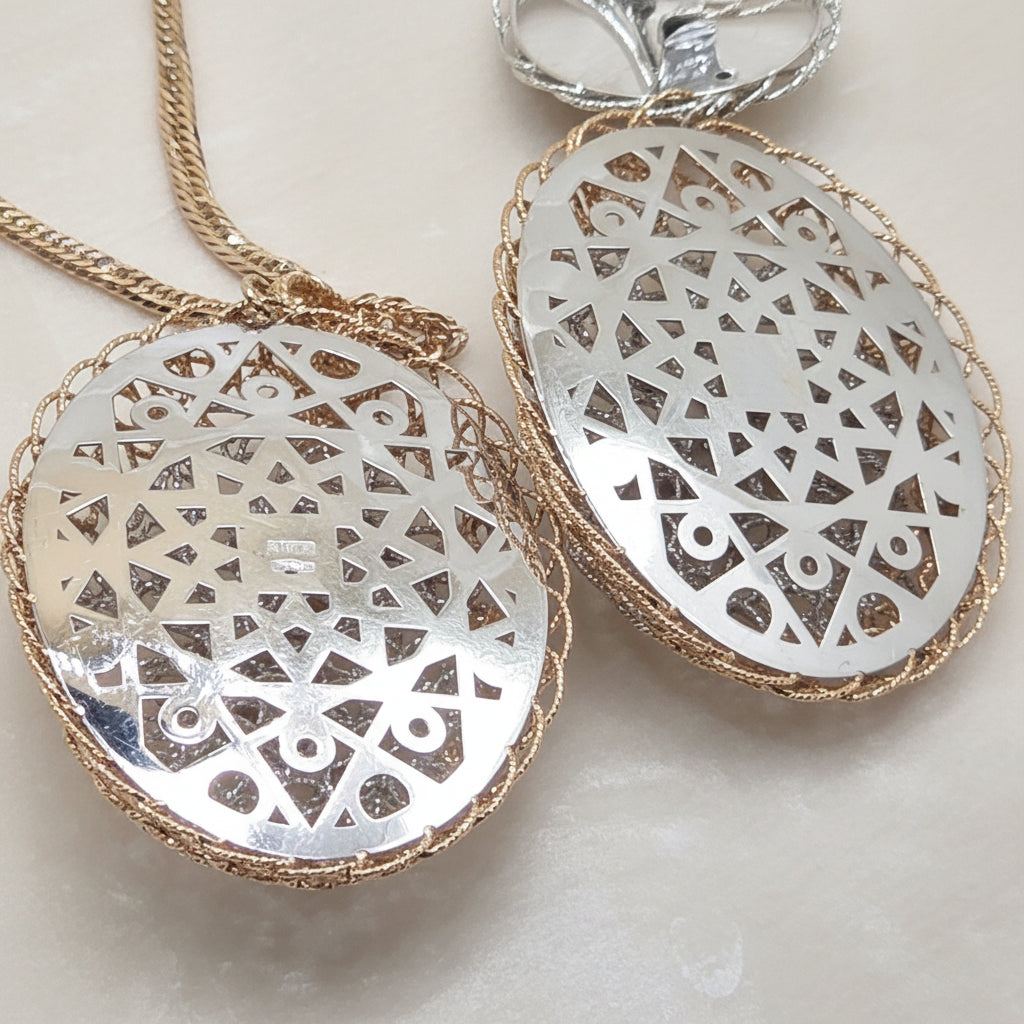 18K 2-Tone Gold African Ethnic Woven Filigree Earrings & Necklace Set