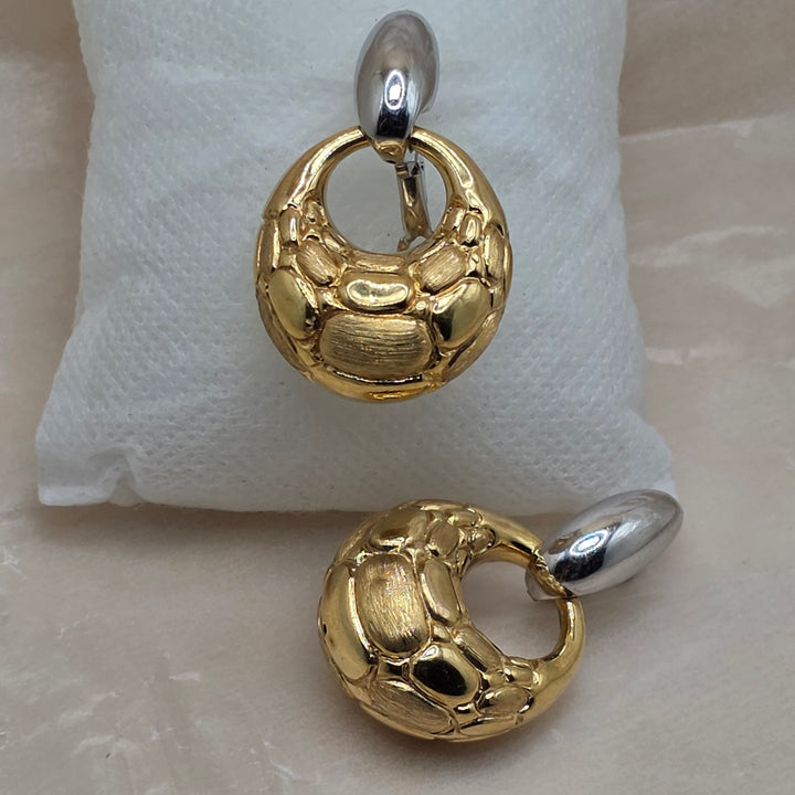 18K 2-Tone Gold Sculptural Form Dangle Earrings