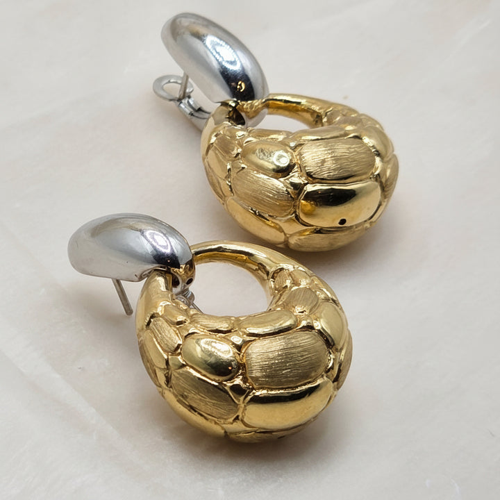 18K 2-Tone Gold Sculptural Form Dangle Earrings