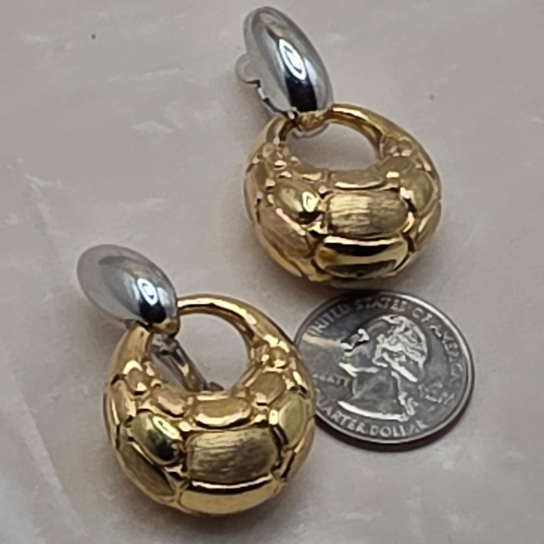 18K 2-Tone Gold Sculptural Form Dangle Earrings