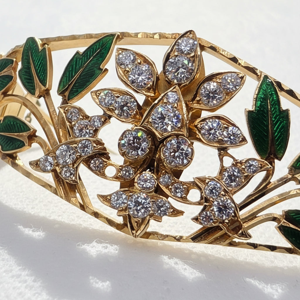 18K Gold, Diamond & Enamel Floral Statement Bracelet