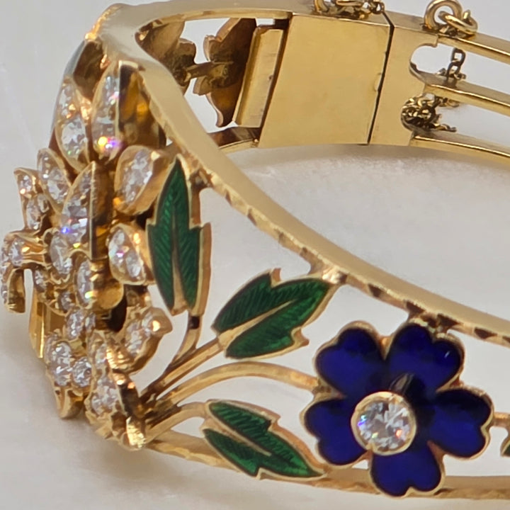 18K Gold, Diamond & Enamel Floral Statement Bracelet