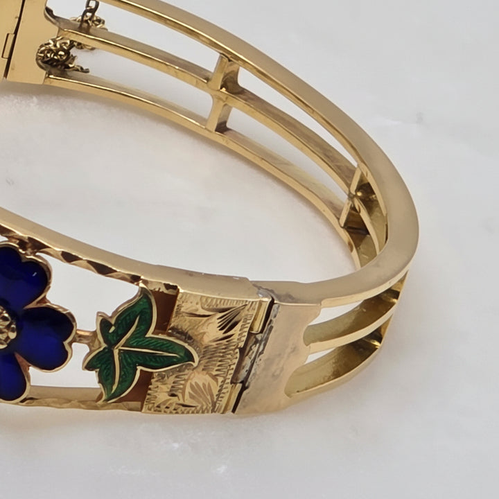 18K Gold, Diamond & Enamel Floral Statement Bracelet