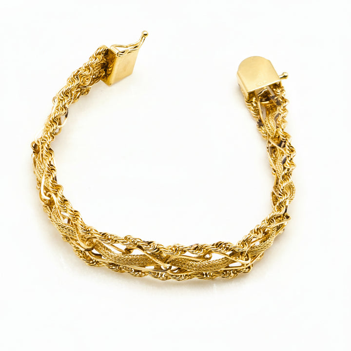 14K Gold Intricate Woven & Twisted Ropes Statement Bracelet