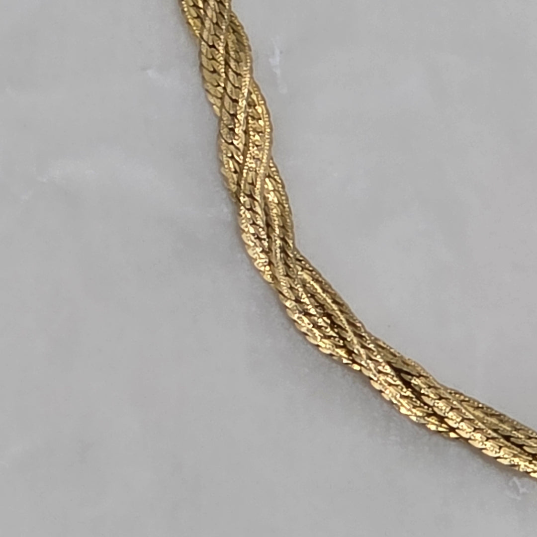 14K Gold 3 Textured Strand Braided Choker