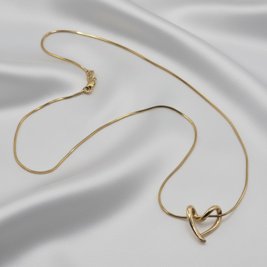 Mixed 14k & 18K Yellow Gold Asymmetrical Heart Necklace