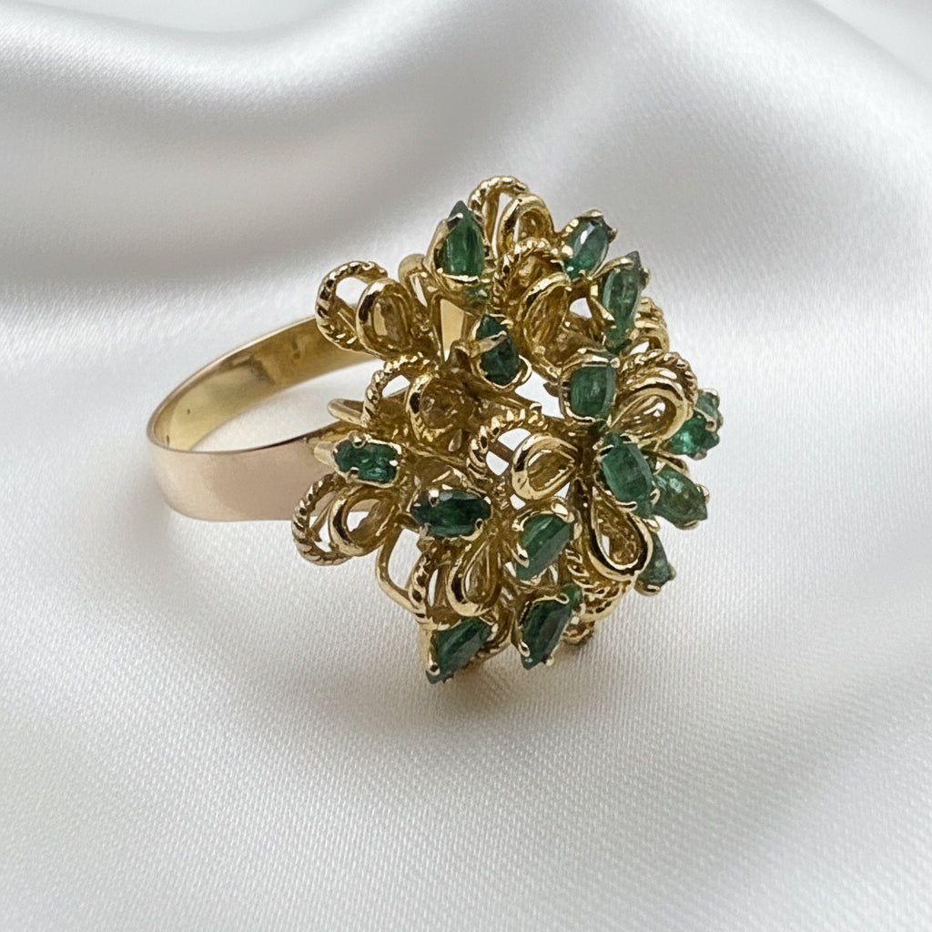14k Gold & Emerald Open Work Statement Ring