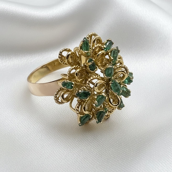 14k Gold & Emerald Open Work Statement Ring