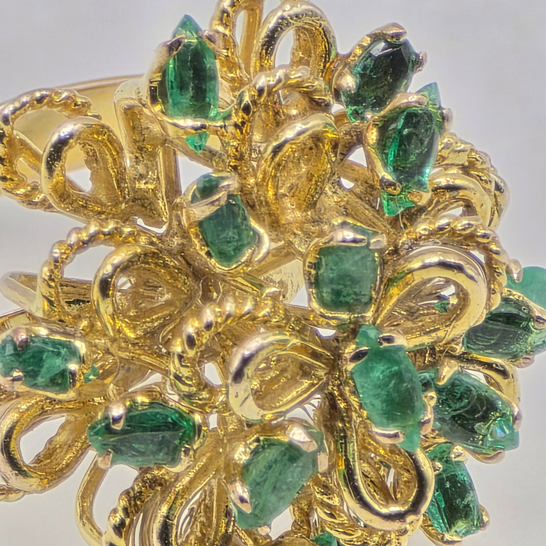14k Gold & Emerald Open Work Statement Ring
