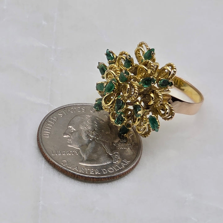 14k Gold & Emerald Open Work Statement Ring