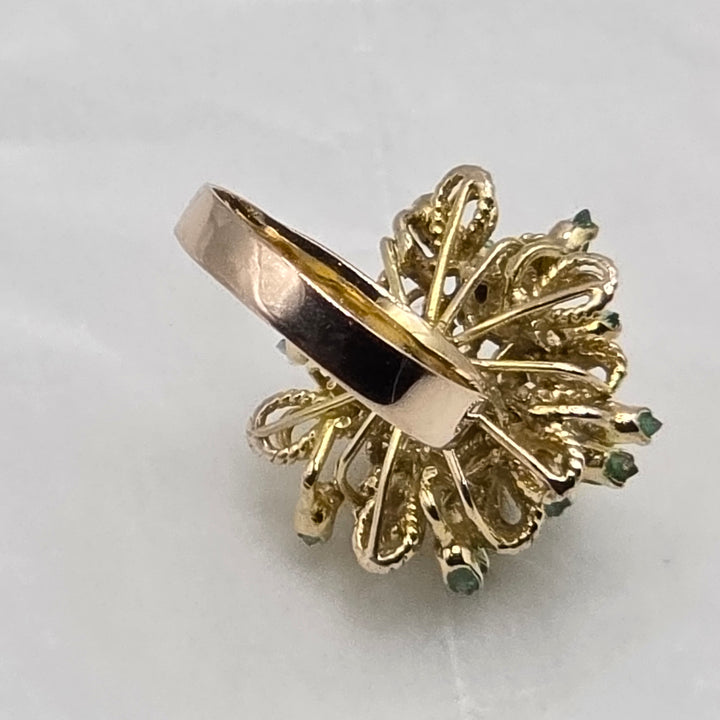 14k Gold & Emerald Open Work Statement Ring
