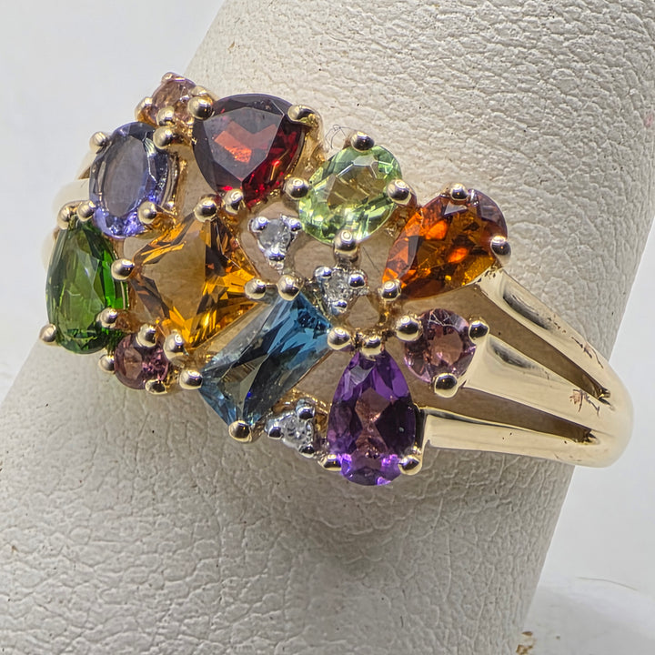 14K Gold Multi-Gem & Diamond Fun Statement Ring