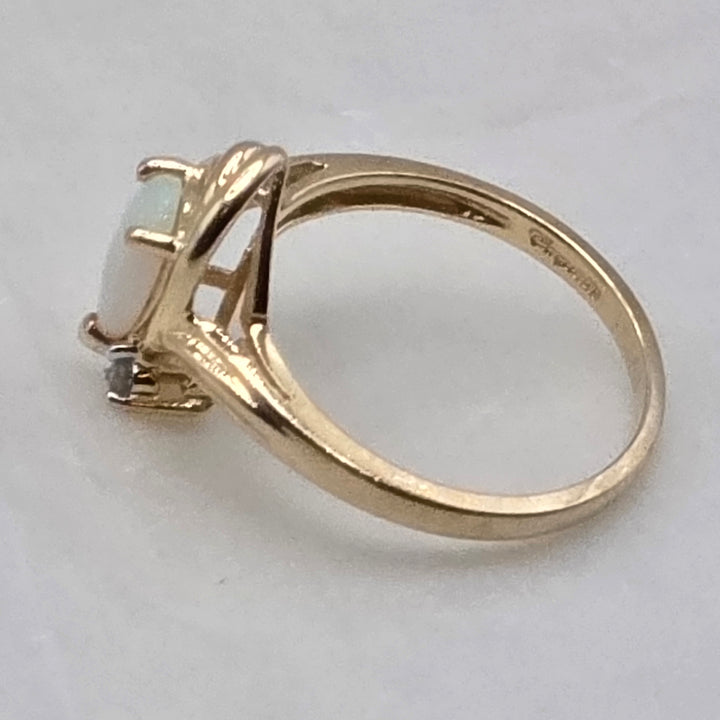 14K Gold, Tear Drop Opal & Diamond Halo Elegant Ring