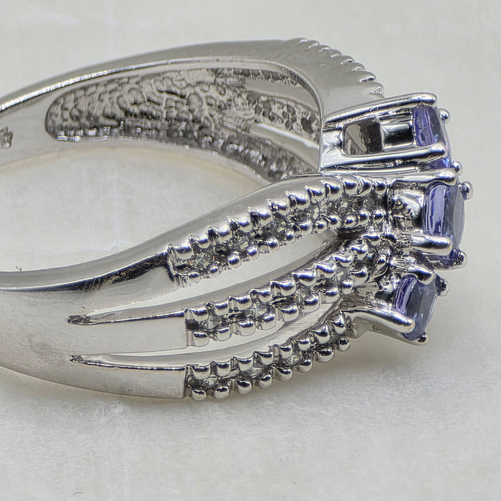 14K Gold, Diamond & Tanzanite Criss-Cross Ribbon Elegant Ring